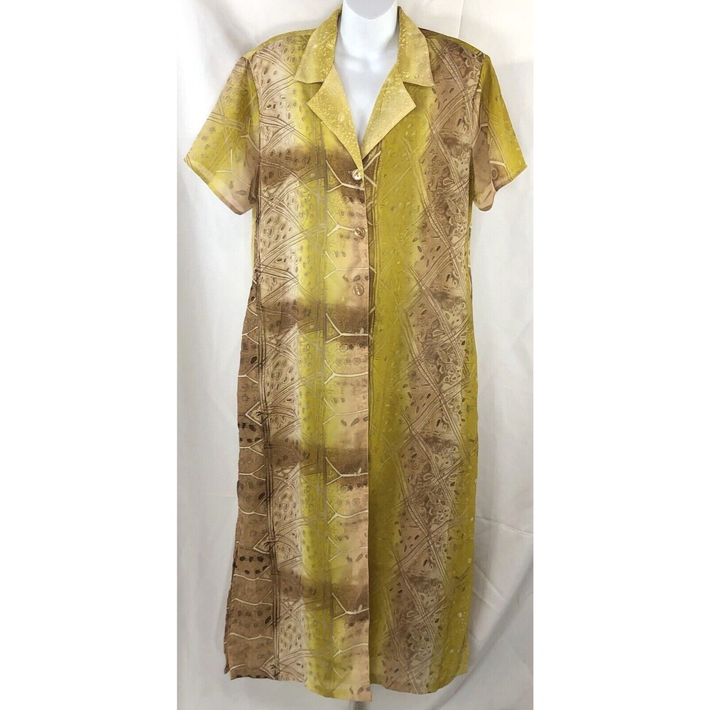 Wild Thyme Chiffon Duster Dress Caftan 12 Gold Brown Fairy boho Hippie Tribal